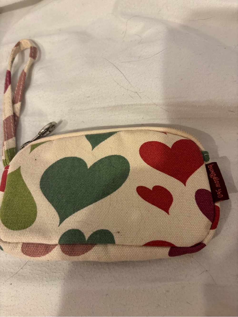 Canvas Wristlet Clutch with Multicolor Heart Print by Bungalow 360
